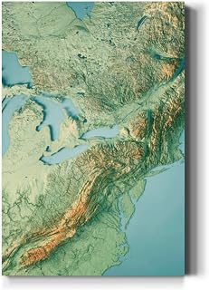 Large Wall Art Decor North East Region 3D Render Topographic Map Color Vertical Pictures Framed Canvas Wall Art for Living Room Bedroom Bathroom Artwork Paintings Kitchen 36x24
