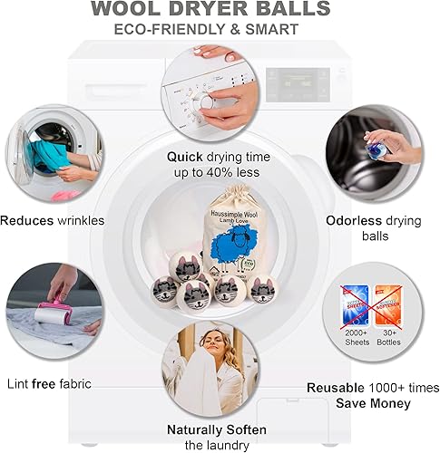 Miniatura 6 de Bolas secadoras de lana de fieltro orgánico, paquete de 6 suavizantes de tela para lavandería, extra grandes, reutilizables, hechas a mano, lana de