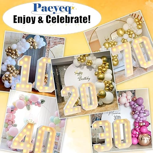 Miniatura 5 de Marquesina de 4 pies con números iluminados, 15 números grandes con bombillas, marco de mosaico blanco para fiesta de 15 años, decoraciones de