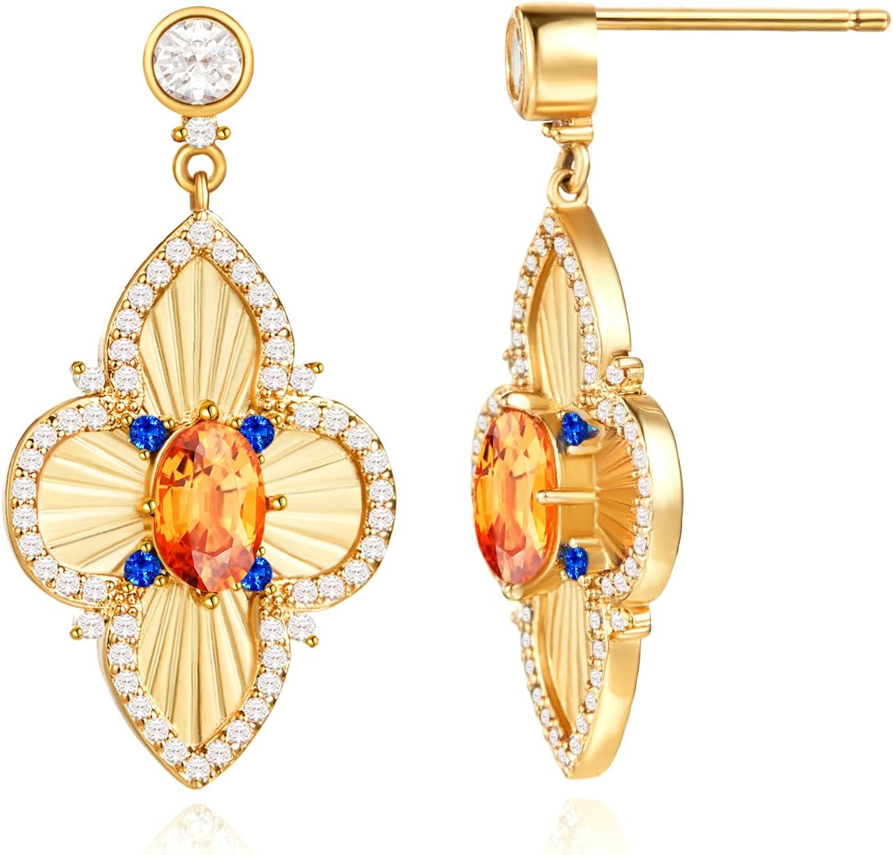 Cicy Bell Four Leaf Clover Dangle Earrings for Women Lucky 18k Gold Plated Cubic Zirconia Trendy Drop Earrings Jewelry Gift