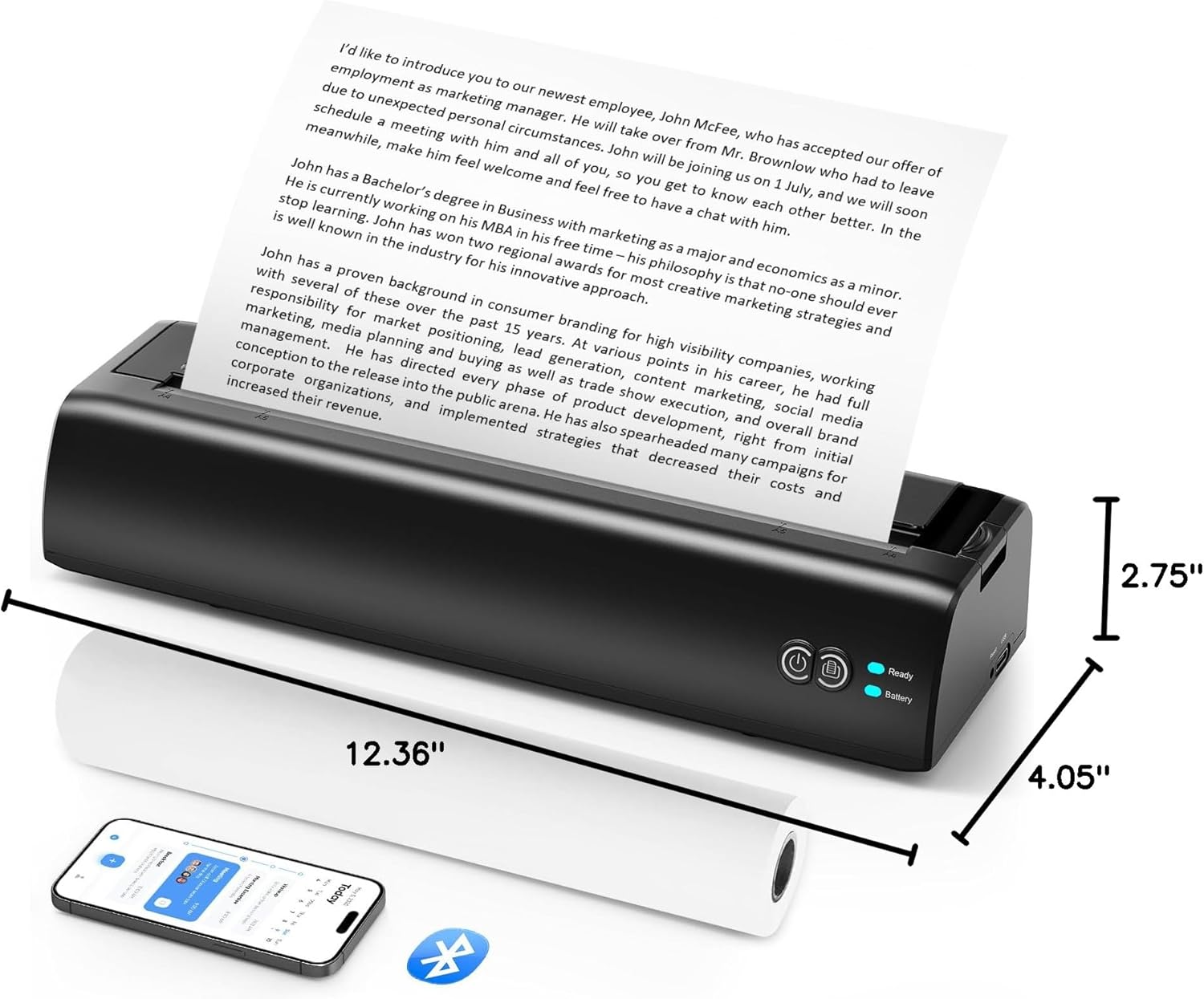 Portable Printer Wireless for Travel, Adapts to Thermal US Letter 8.5