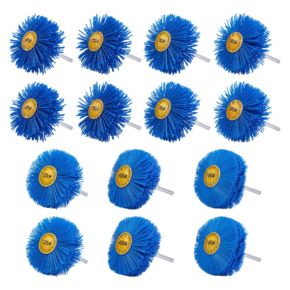 14 PCS Abrasive Nylon Wheel Brushes for Drill with 1/4" Hex Shank, 7 Grits Set Sanding Mop Abrasive Wheel for Power Drills Grinders, for Polishing, Rust and Paint Removal