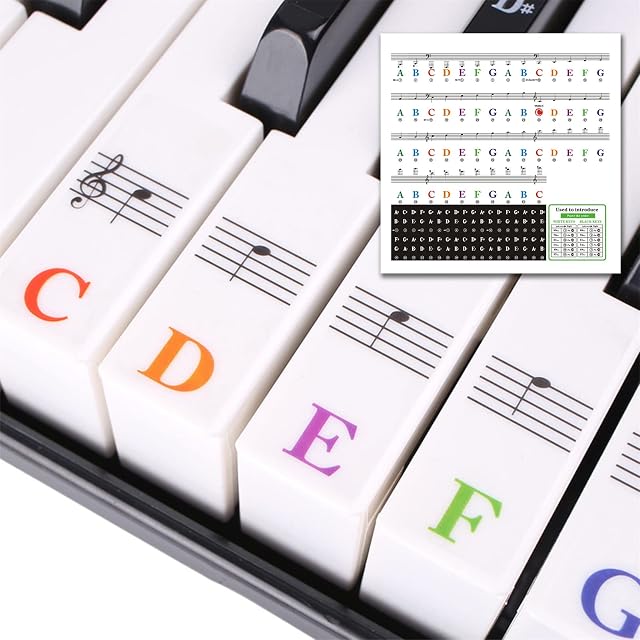Stickers clavier Piano, Amovible Clavier Piano Etiquettes Sticker de touche 88/76/61/54/49/37 Clés Lettres de Couleur pour les Débutants Enfants