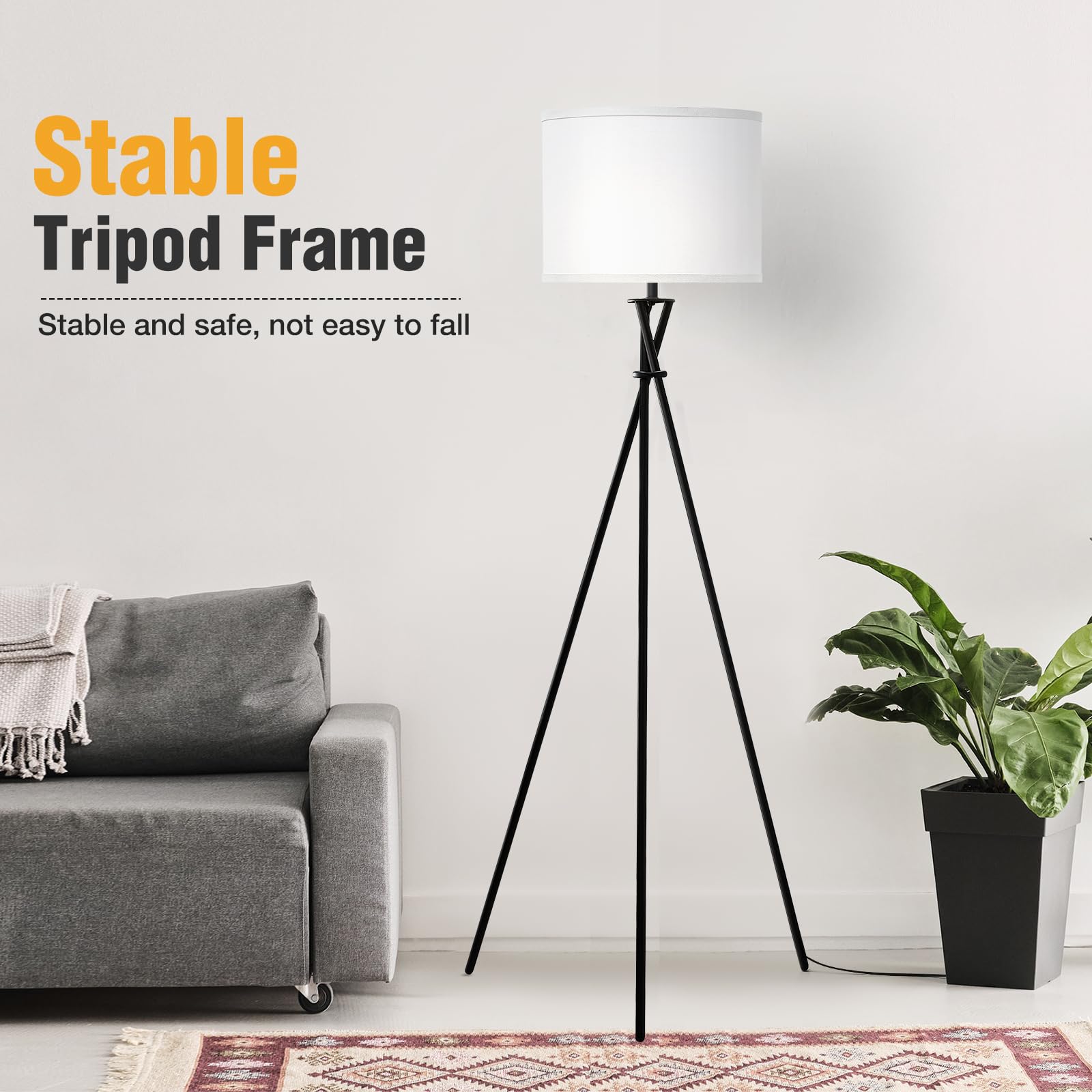 IDÉE　TRIPOD FLOOR LAMP　IDÉE Tripod Floor Lamp Silver, 61”Tall Floor Lamps, Standing Lamp
