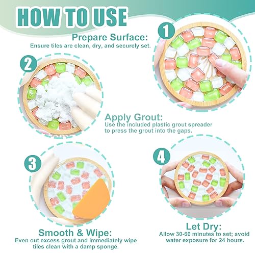 Miniatura 4 de JAOJAO Lechada de mosaico, lechada para azulejos de mosaico, manualidades con raspador, lechadas de purpurina de cristal transparente, lijadas,