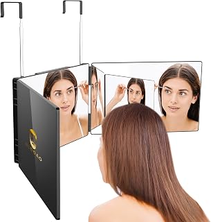 GLDDAO 3 Way Mirror for Self Hair Cutting, 360 Trifold Barber Mirrors 3 Sided Makeup Mirror to See Back of Head, Used for Hair Coloring, Braiding, DIY Haircut Tool are Good Gifts for Men Women