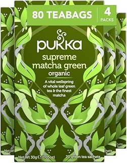 Pukka Supreme Matcha Green Organic Tea Bags - Caffeine-Free Energizing Matcha Infusion, 80 Bags (4x20ct) for Daily Vitality