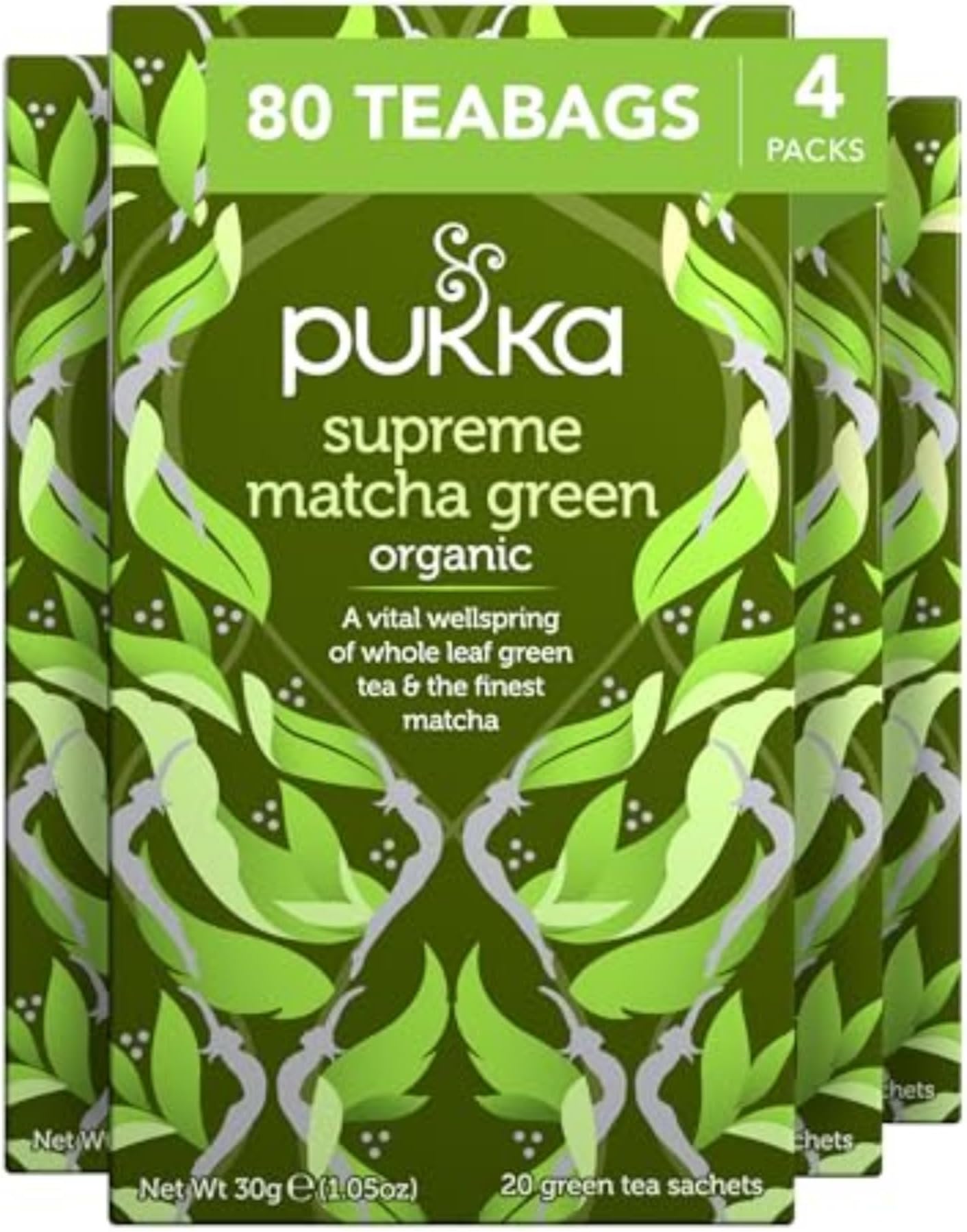 Pukka Supreme Matcha Green Organic Herbal Tea, Energizing Infusion With Matcha Powder, Ideal For Daily Vitality, Caffeine Free, 80 Total Tea Bags (20ct - Pack of 4)