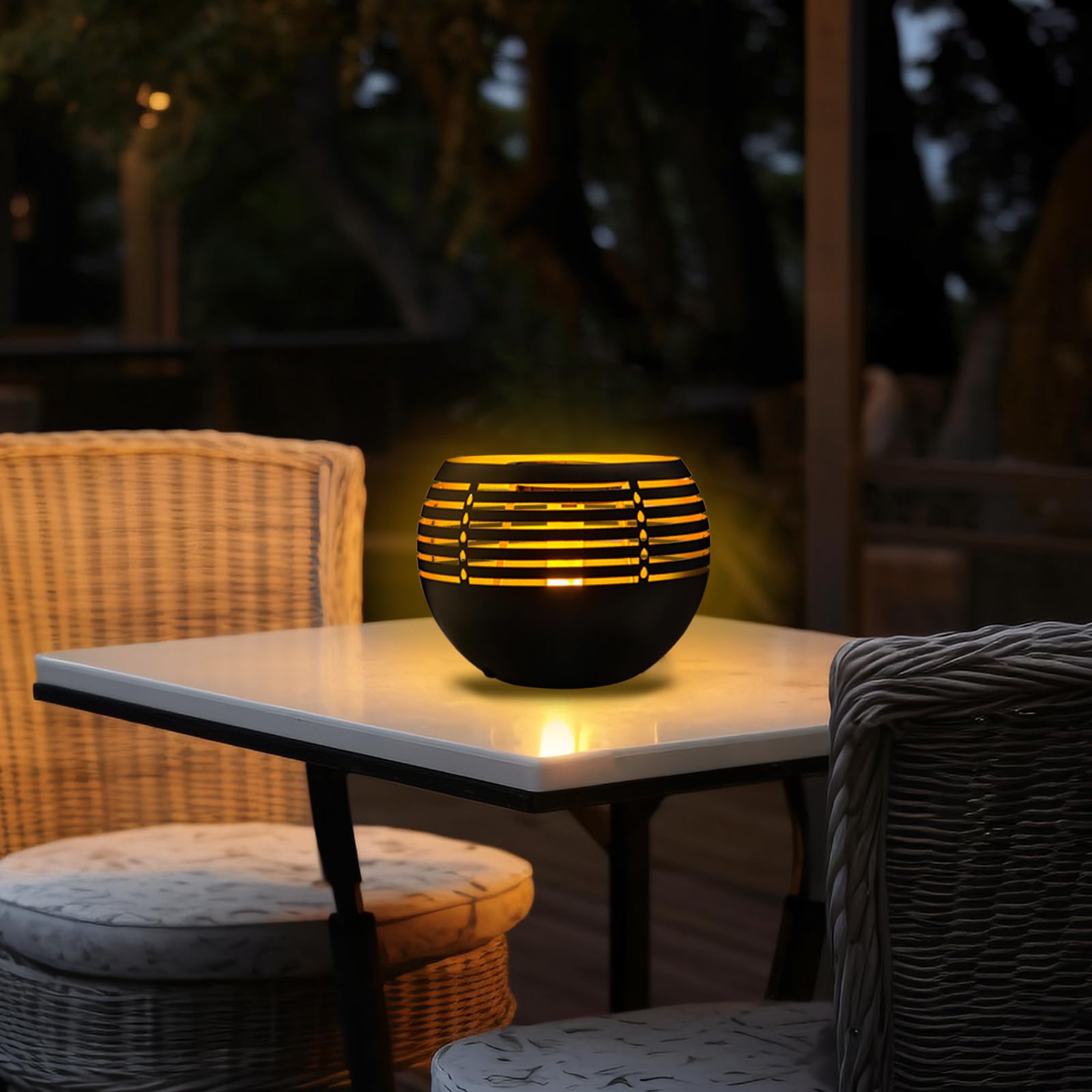 Solarna migocząca latarnia płomieniowa – wodoodporna metalowa lampa stołowa, trwała i stylowa, idealna na balkon, patio, ścieżkę ogrodową i dekorację na zewnątrz