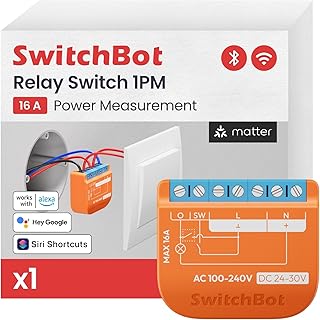 SwitchBot Smart Relay Switch 1PM, Smart with Built-in Bluetooth Repeater, Wi-Fi & Bluetooth Interrupter Compatible with Al…