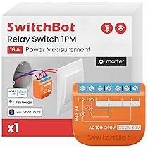 SwitchBot Smart Relay Switch 1PM, Intelligente con Ripetitore Bluetooth Integrato, Interruptore Wi-Fi & Bluetooth Compatibile con Alexa, Apple HomeKit, Google Home, Matter(Hub Necessario), 2.4GHz, 16A