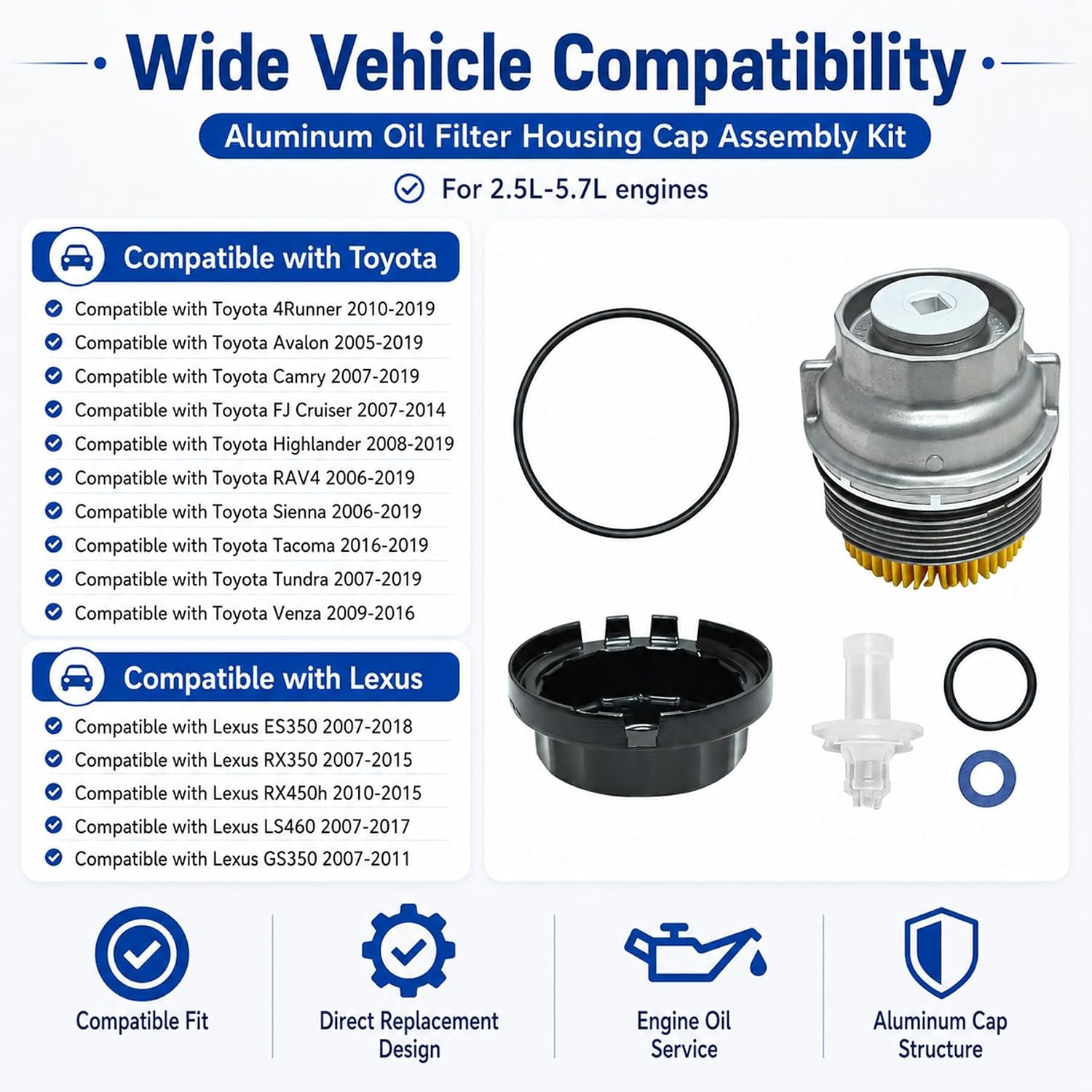 XQSMWF Oil Filter Housing Cap Assembly Kit Fit for Lexus RX350 ES350