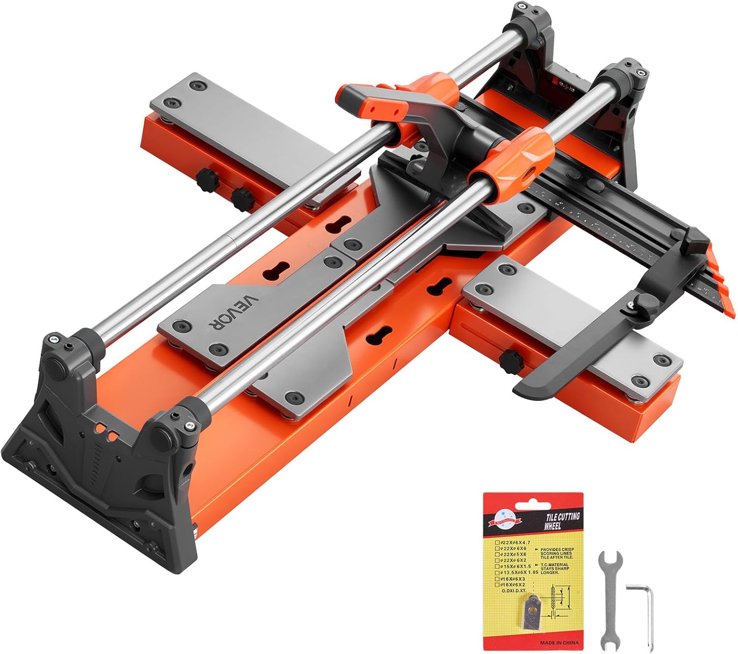 VEVOR 24-Inch Manual Tile Cutter, Upgraded Sliding Head Cutting Tool with Spring-Loaded Base, Angle Fence, Tungsten Carbide Cutting Wheel, Alignment Guide, for DIY Pros, Ceramic, Floor, Wall Tiles