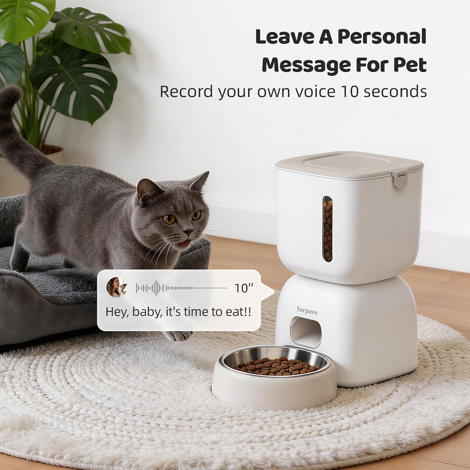 WiFi Automatic Cat Feeder and Water Fountain Set, App Control Pet Food Dispenser with 304 Stainless Steel Bowl, 3L/12 Cups Feeder & 2L Water Fountain Combo, 10s Voice, Secure Locking Lid, Dual Power