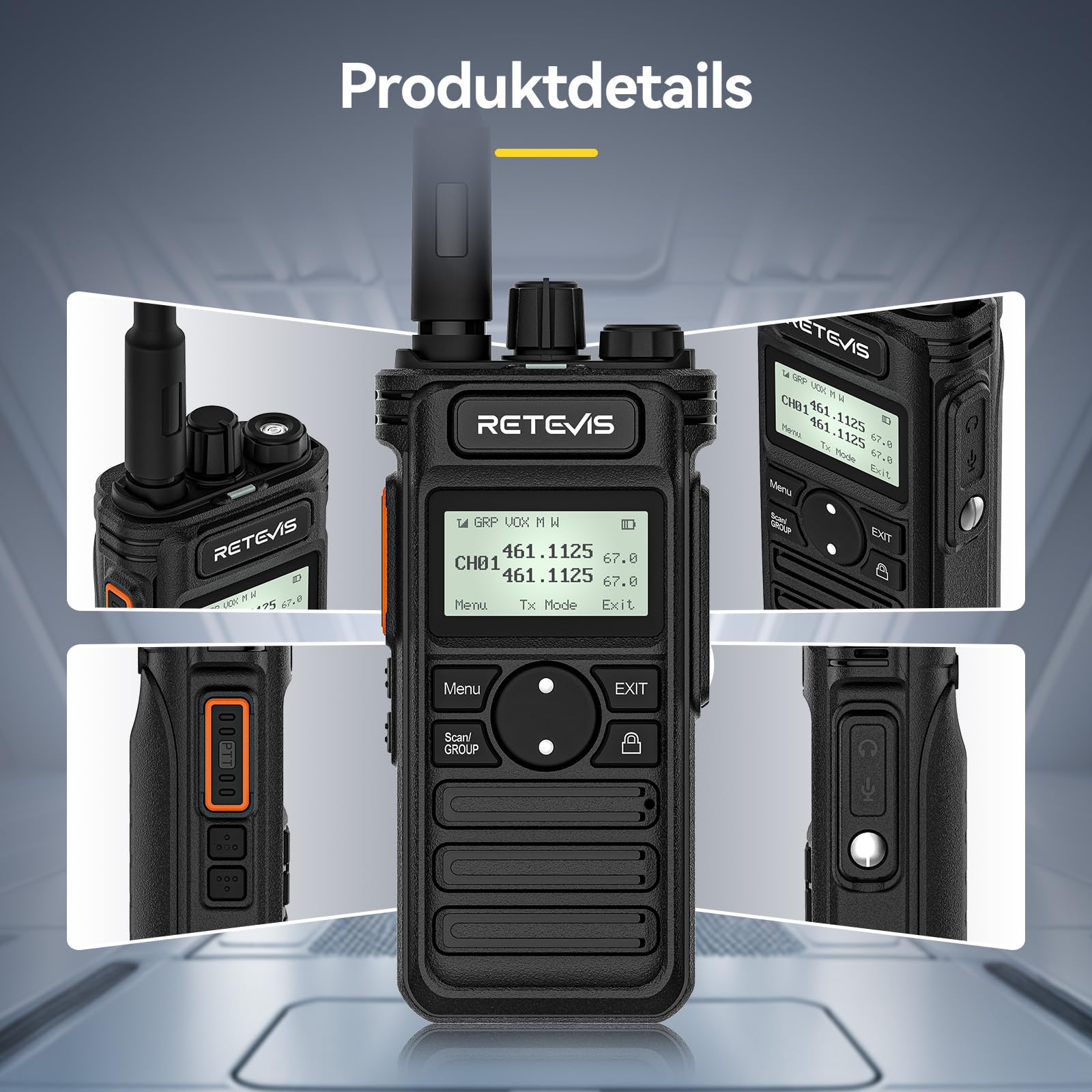 Retevis RT86S Funkgerät Große Reichweite, Walkie Talkie mit LCD-Display | Profi Handfunkgerät mit 2600mAh Akku & Gruppenanruf, inkl. Ohrhörern, für Reinigungskräfte & Lager, Schwarz, 3 Stück