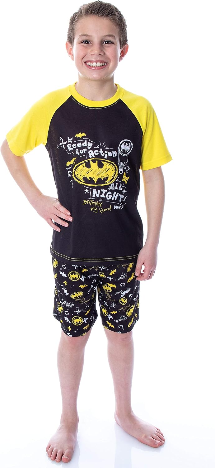 DC Comics Boys' Batman Pajamas Ready For Action Short Sleeve Shirt and Shorts 2 Piece Superhero Pajama Set (8)