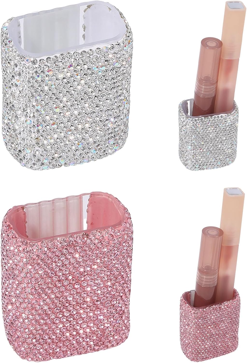2 Pcs 2 Colors Bling Car Lip Balm Holder Bling Lipstick Organizer Rhinestone Holder for Car Chap Stick for Women