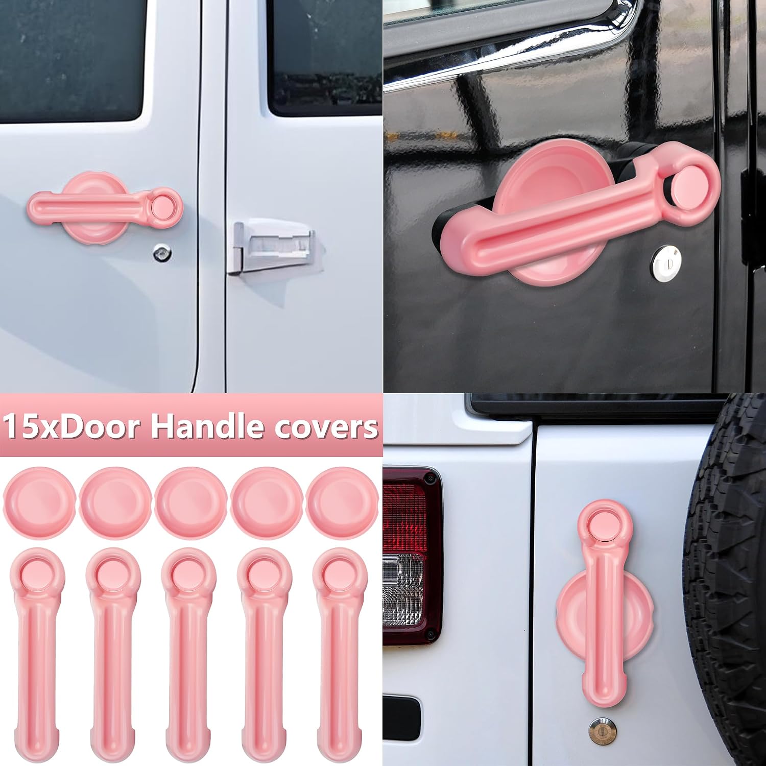 Door Handle Cover Inserts+Tailgate Handle Cover+Recess Guard for 2007-2018 Jeep Wrangler JK JKU Sports Sahara Freedom Rubicon Unlimited Exterior Accessories (Pink)