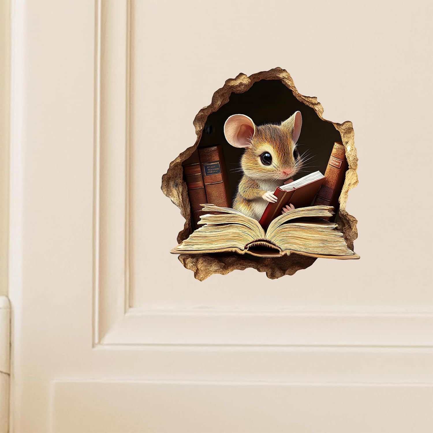 Funny 3D Mouse Hole Decal (5 Inch), Realistic Mouse on Toilet Reading & Cooking in Kitchen Stickers for Bathroom, Restroom, Pantry & Pantry Baseboard Decor(WD244) image 2