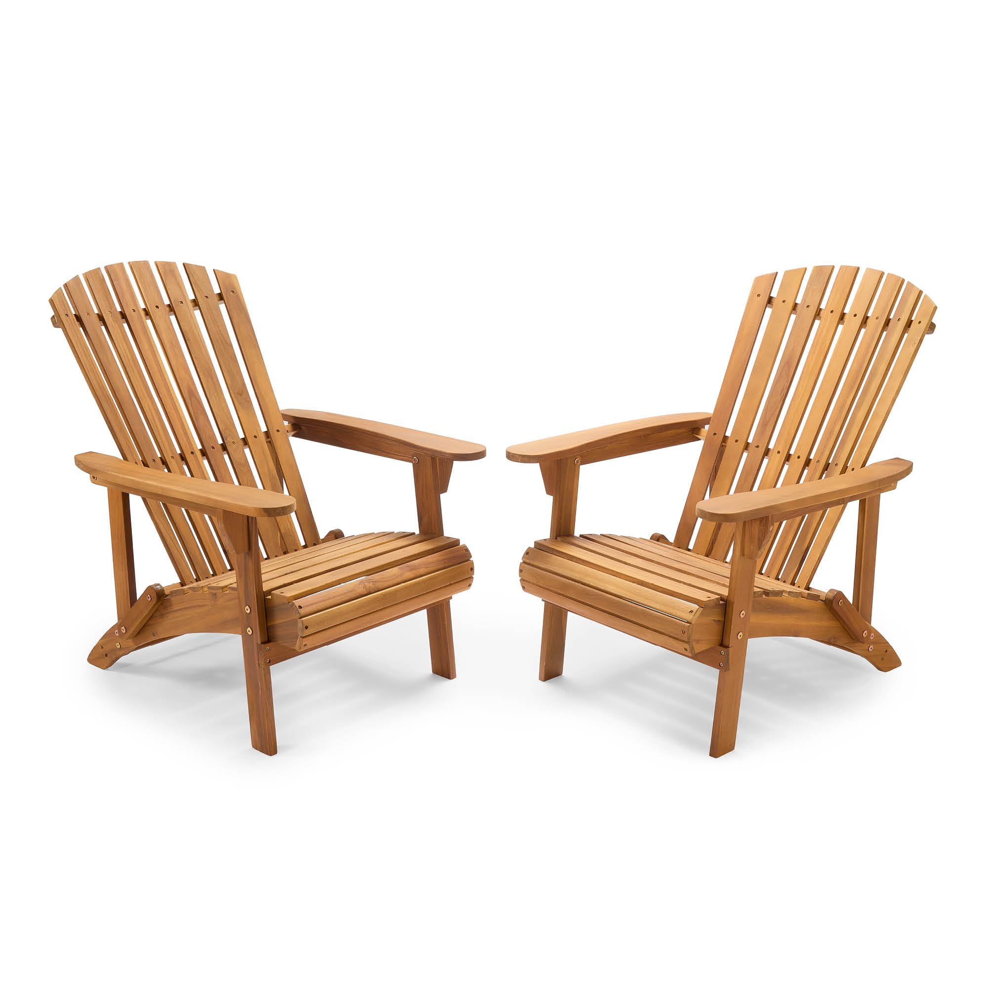 VonHaus Natural Adirondack Chairs Set of 2 - Outdoor Acacia Hardwood Garden Chairs & Teak Oil Finish - Durable Weather Resistant Wood for Patio & Deck - Ergonomic Sloped Back - Hudson