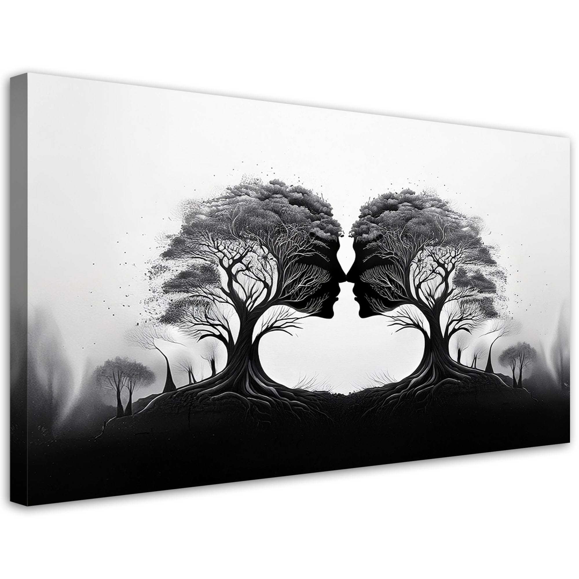 Feeby Leinwand Bilder - Bild Wohnzimmer - Baumkuss Schwarz & Weiß - 120x60 1tlg - Deko Schlafzimmer Groß - Dekoration Canvas - Gemälde - Modern Wandbilder - Kunstdruck