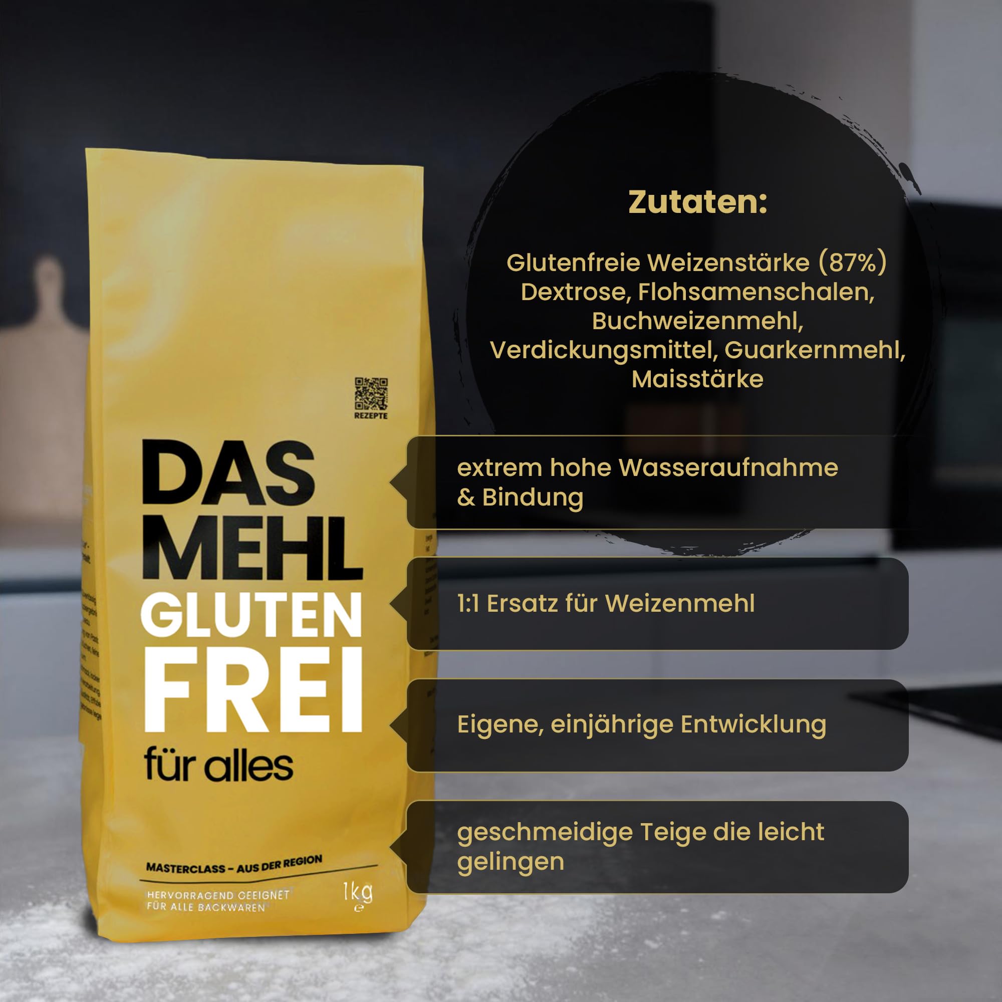 DAS MEHL Glutenfrei – 4×1 kg pizzamehl glutenfrei für Pizza, Pasta & Brot | gelingsicher wie Weizenmehl | ohne Gluten, Enzyme & Zusätze | inkl. DELICRET Rezept-Guide