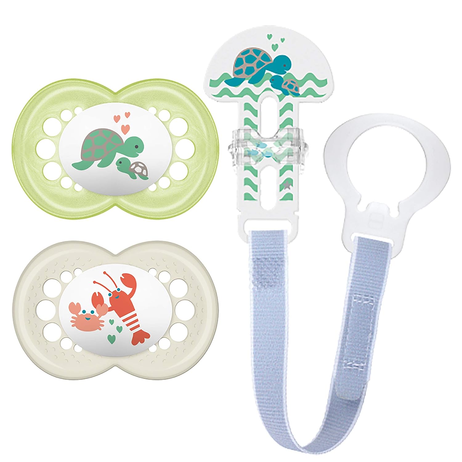 MAM Original Value Pack Baby Pacifier, Nipple Shape Helps Promote Healthy Oral Development, Universal Pacifier Clip, 2 Pacifiers + 1 Pacifier Clip, 6-16 Months, Deep Sea/Unisex