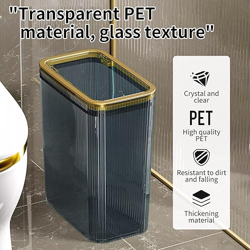 Miniatura 7 de Cubo de basura transparente, cubos de basura para baño con tapas, cesta de basura delgada de plástico con tapa superior de presión, bote de basura