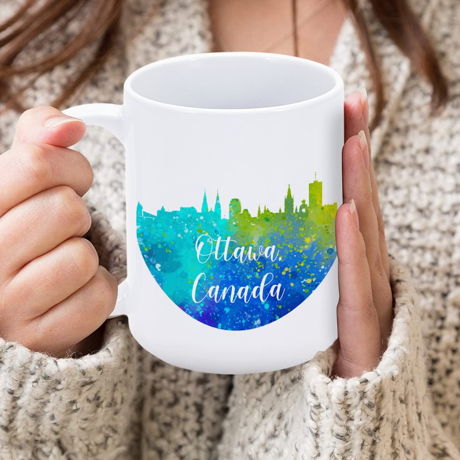 Yelolyio Kuwait City Skyline Funny Ceramic Coffee Mug - 15oz Novelty Mug With Silhouette Design