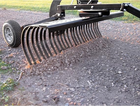 Yard Tuff YTF-48LSR Landscape Lawn Garden Rake Attachment w/ Heat Treated Tines & Pin Hitch for UTVs, ATVs, Utility Tractor, Black