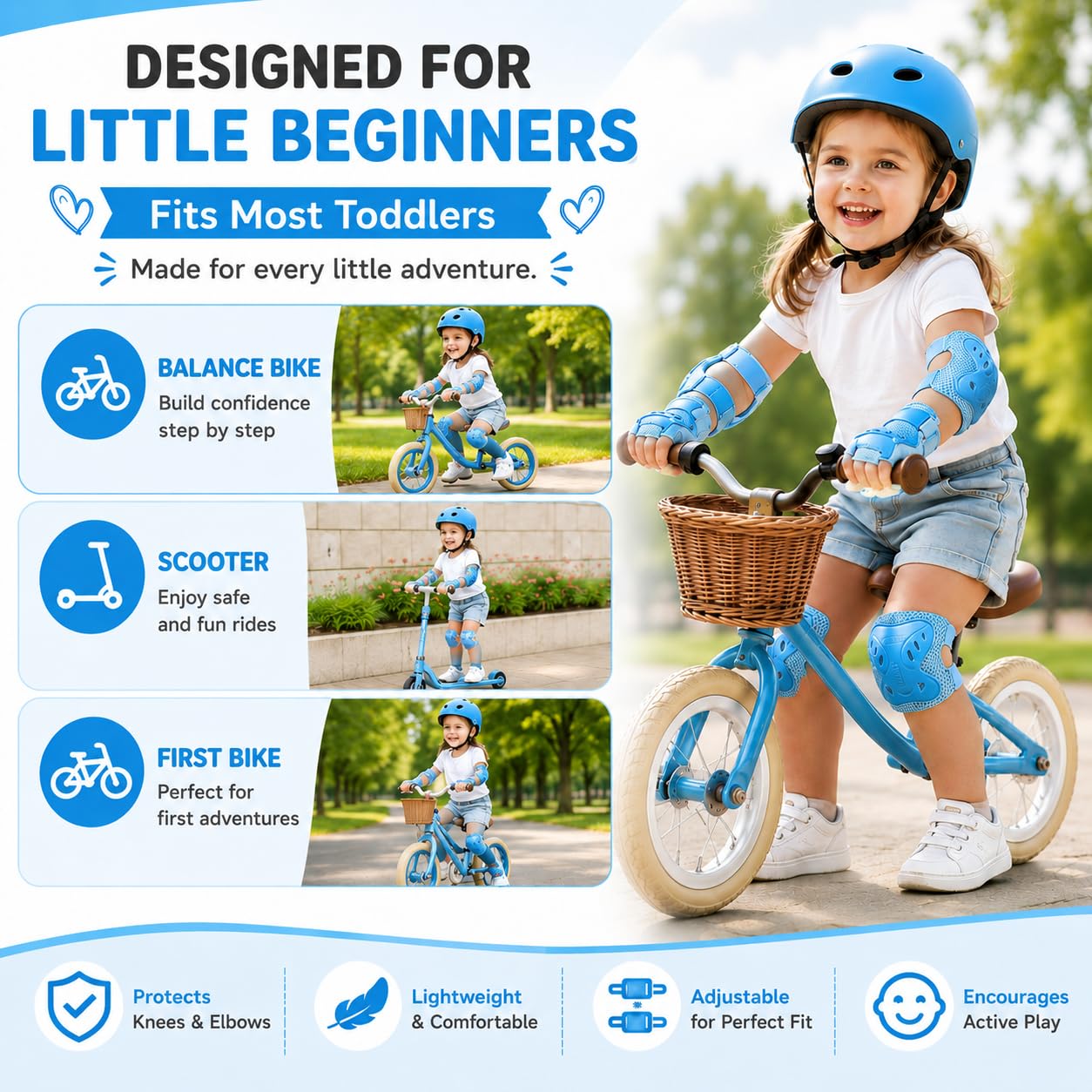 Ensemble de genouillères et coudières pour enfants – Équipement de protection réglable avec protège-poignet pour patinage, scooter, vélo, skateboard – Coussinets de sécurité pour tout-petits et jeunes