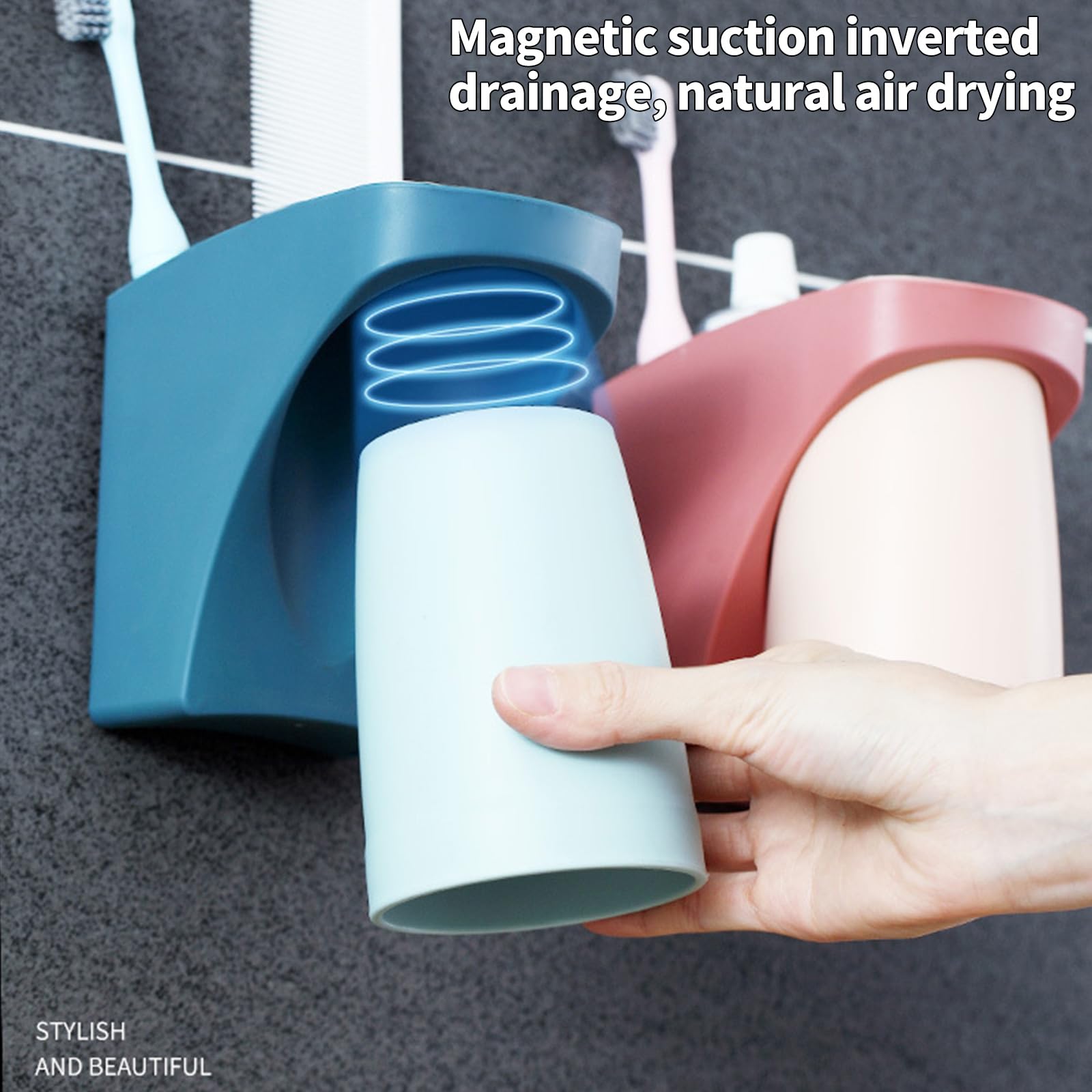 Portaspazzolino Da Parete Senza Foratura - 2 Pezzi Con Supporto Magnetico Per Spazzolini Elettrici (Blu E Rosso) - Foto 8