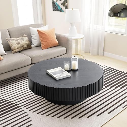 Miniatura 19 de KEVINSPACE Mesa de centro redonda de 39.37 pulgadas para sala de estar, mesa de café redonda de madera con almacenamiento mesas de centro para sala