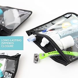 Bumkins Travel Bag, Toiletry, TSA Approved Pouch, Zip Bag, Quart Size Airline Compliant, Clear-Sided, Baby, Diaper Bag Organization, Makeup, Accessories, Carry On Packing, Set of 3 Sizes, Black Check