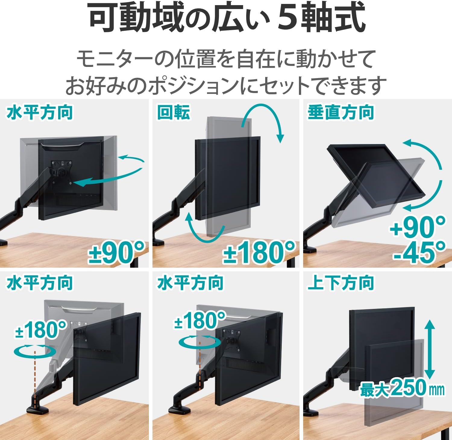 Elecom DPA-SS08BK Monitor Arm, Display Arm, VESA 17-32 Inches, Load Capacity 4.4-19.8 lbs (2-9 kg), Single Arm, Short, Gas-Type, Black