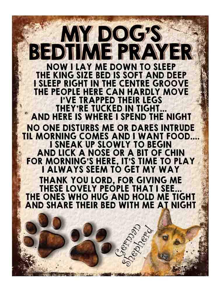 Shawprint Limited German Shepherd Cute My Dog's Bedtime Prayer Retro Style Metal Tin Sign/Plaque Dog Breeds (German Shepherd Cute)