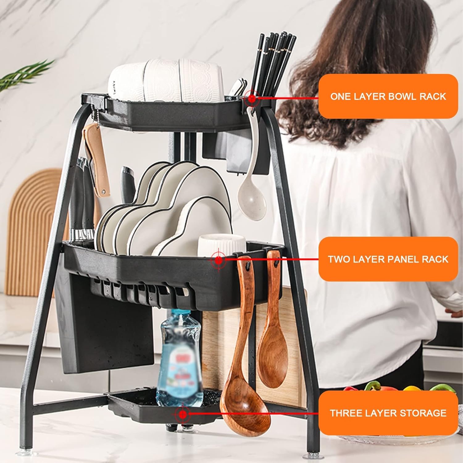 Triangle Dish Drying Rack,Dish Drainer Above Sink Foldable 3 Layers Kitchen Drainer Organizer Storage Space Saver Shelf Holder (Color:White,Size:56cm) (White 56cm)