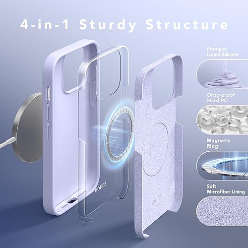 Miniatura 8 de GONEZ Funda de silicona para iPhone 14 Pro Max, compatible con Magsafe, con 2 protectores de pantalla + 2 protectores de lente de cámara, silicona