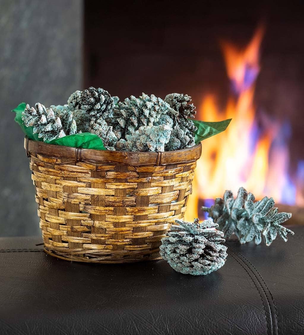 Plow and Hearth Color-Changing Fireplace Color Cones, 1 lb. in Gift Basket, Indoor/Outdoor Wood Fires, Fire Pit, Hostess Gift, Housewarming Gifts