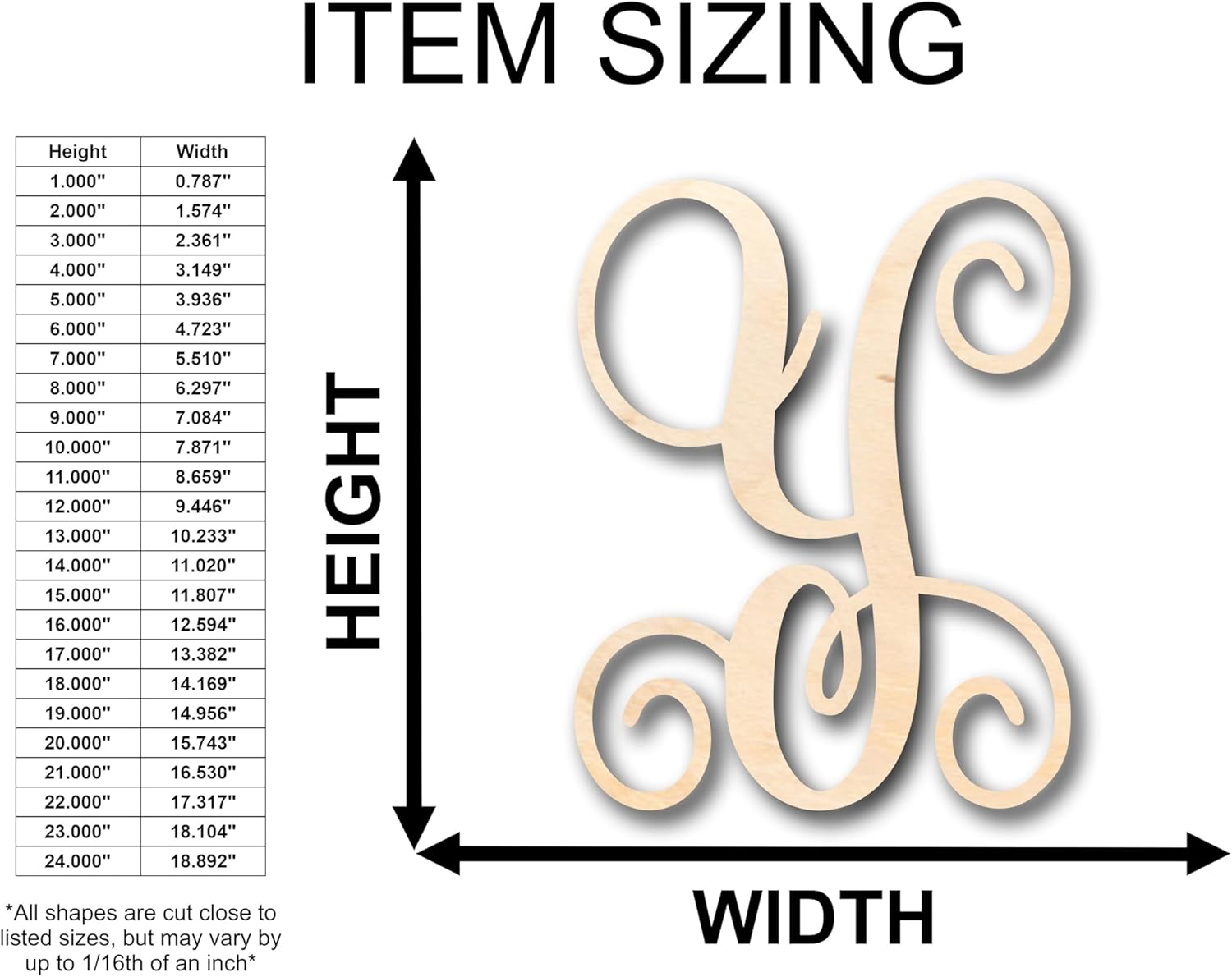 Unfinished Wood Monogram Y Shape Craft up to 46" DIY 16" / 3/4"