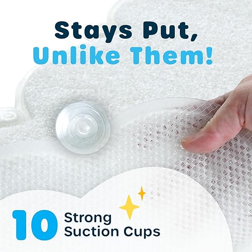 Miniatura 5 de SlipX Solutions Tapete de baño y ducha en forma de nube para niños y bebés, 17 x 29 pulgadas, antideslizante, suave amortiguación para pies