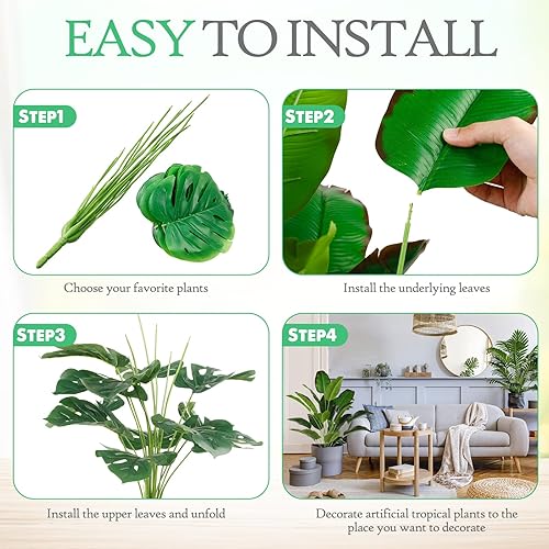 Miniatura 4 de Yunlly 4 plantas falsas altas de imitación plantas de interior para decoración del hogar de 32 pulgadas, palmera artificial tropical, árbol de hojas