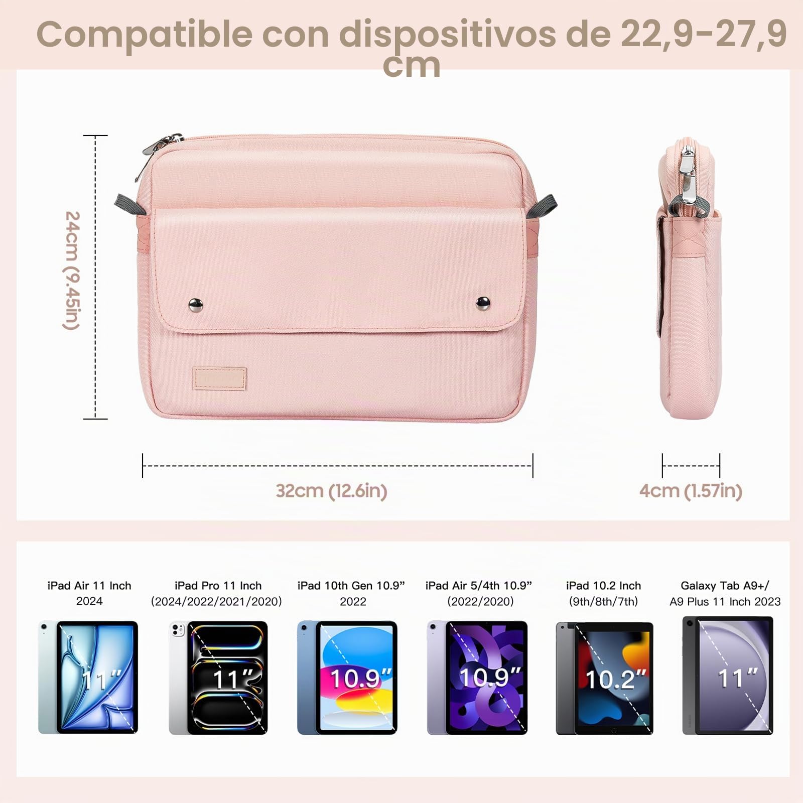 TiMOVO 9-11" Funda de Tableta con Bandolera para iPad 10ª Gen. 10.9", iPad 9ª/8ª/7ª Gen. 10.2", iPad Air 11/Air 5ª/4ª Gen. 10.9",Galaxy Tab A9+/A9 Plus 11", Rosa