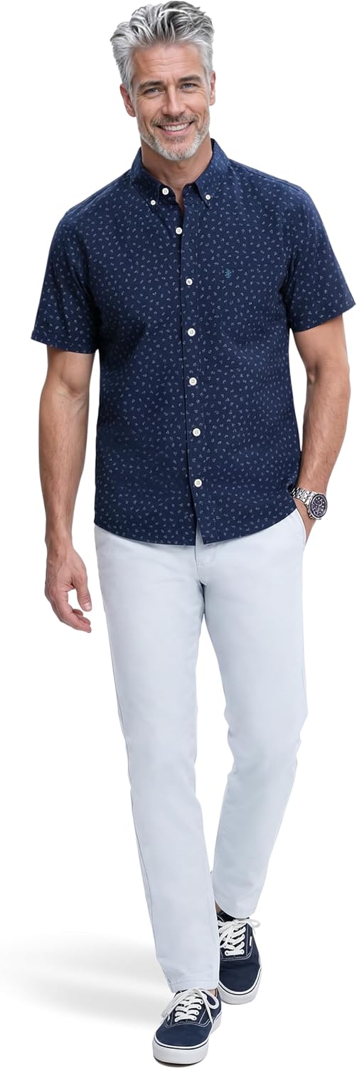 Izod Men's Breeze Short Sleeve Button Down Patterned Shirt