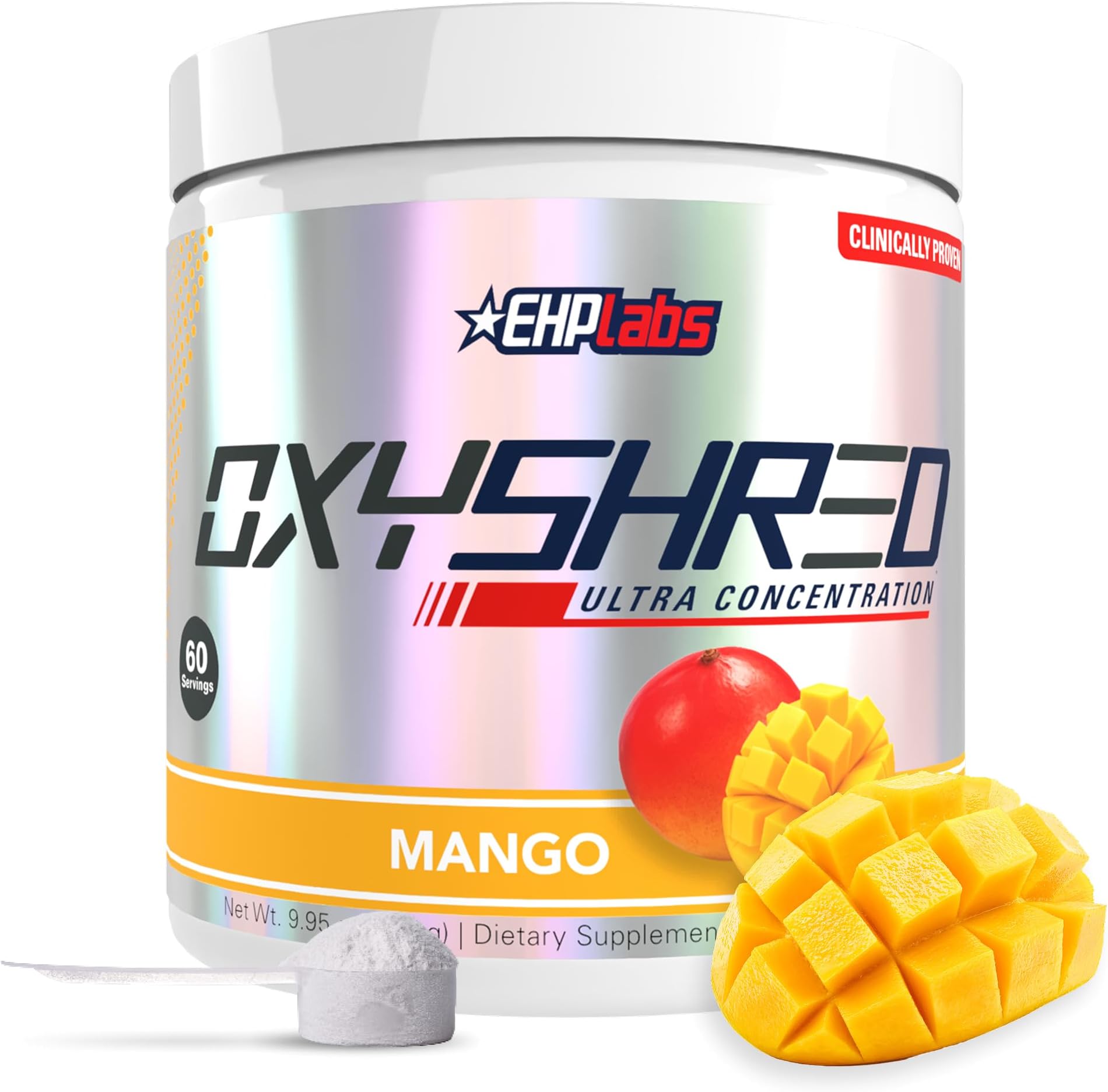 OxyShred Thermogenic Fat Burner by EHPlabs - Weight Loss Supplement, Energy Booster, Pre-Workout, Metabolism Booster, Water cut Mango 60 Servings (Mango)