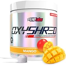 EHP Labs OxyShred Pre Workout Powder - Preworkout Powder with L Glutamine &amp; Acetyl L Carnitine, Energy Boost Drink - Mango, 60 Servings