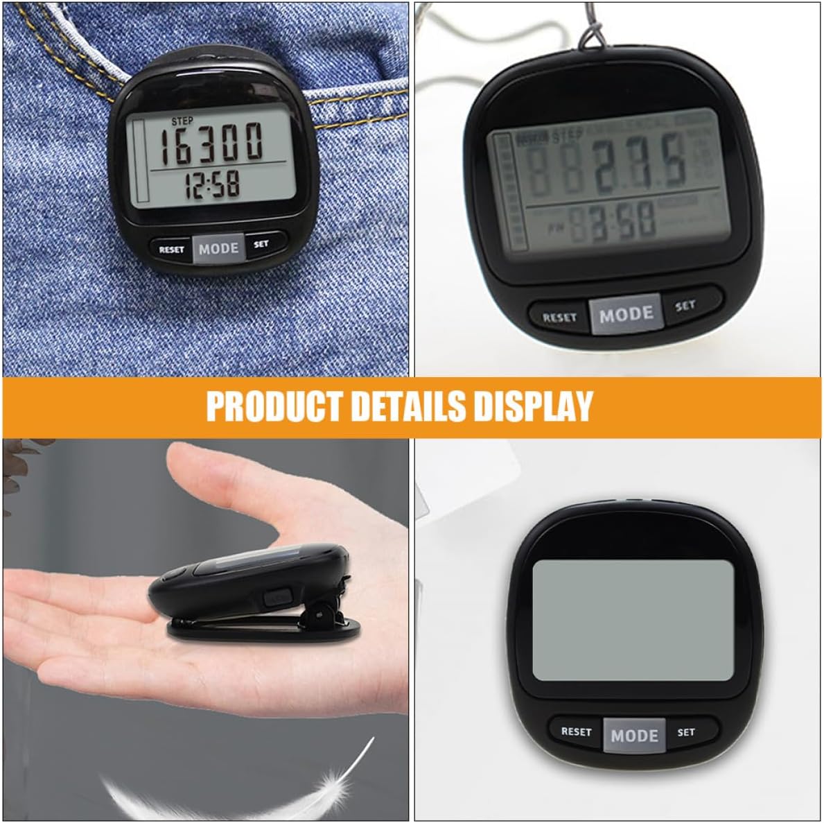 Sensor Pedometer Step Counter with Clip and Lanyard Portable Lightweight Fitness Tracker for Walking Calories Burned Distance and Exercise Goal Monitoring Black Compact Design