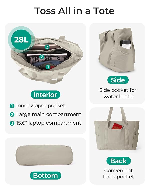 BAGSMART Tote Bag for Women with Zipper, Gym Tote with Compartments, Laptop Work Tote Nurse Dance Yoga Bag for Sport, Travel by BAGSMART - Image 4