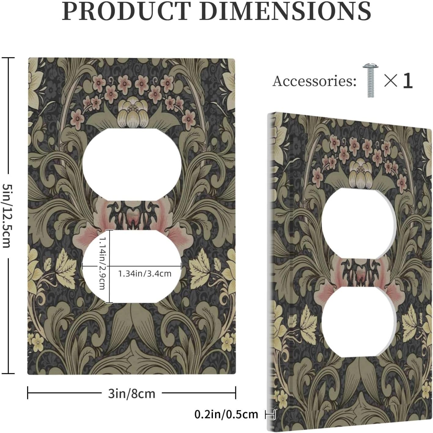 Acanthus Floral Dark Green Mid Century Moody Flower Outlet Covers 1 Gang Duplex Light Switch Cover Decorative Switch Plates Electrical Receptacle Faceplate Wall Plate for Farmhouse Home Decor