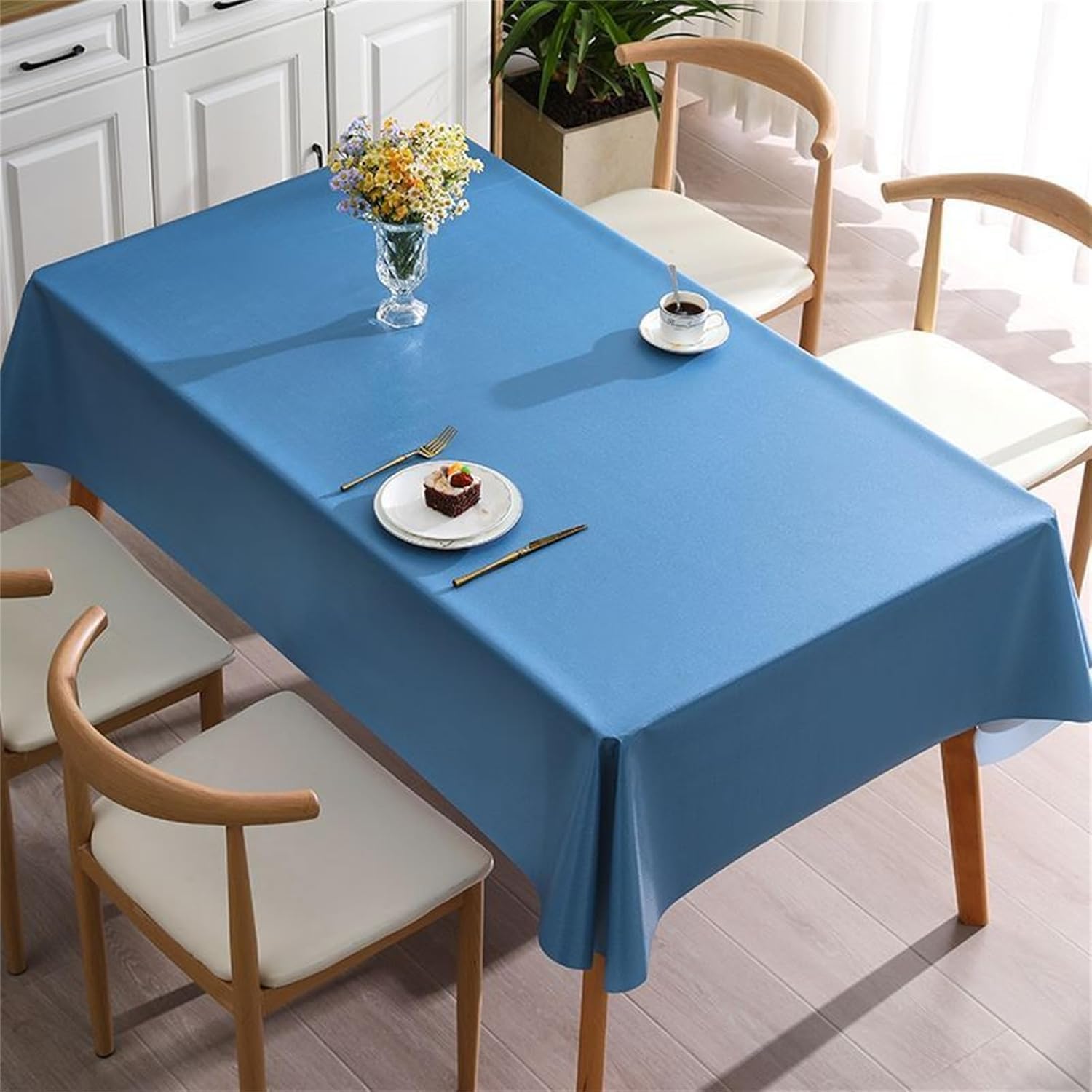KIJyfgTR Plain Rectangular Tablecloth Ideal For Outdoor Garden Parties(Blue,140x220cm)